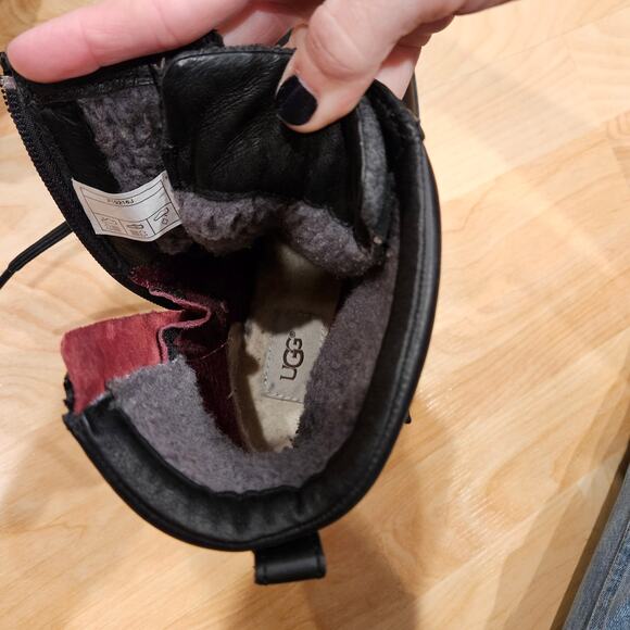 UGG Kesey Waterproof Leather Wool Combat Boots Womens 10 Black Utility Winter - Picture 6 of 16